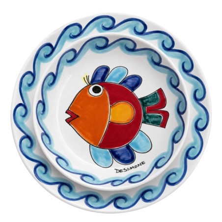 Round plate Folk Fish De Simone Sicilian Pottery Round plate Folk Fish De Simone Sicilian Pottery